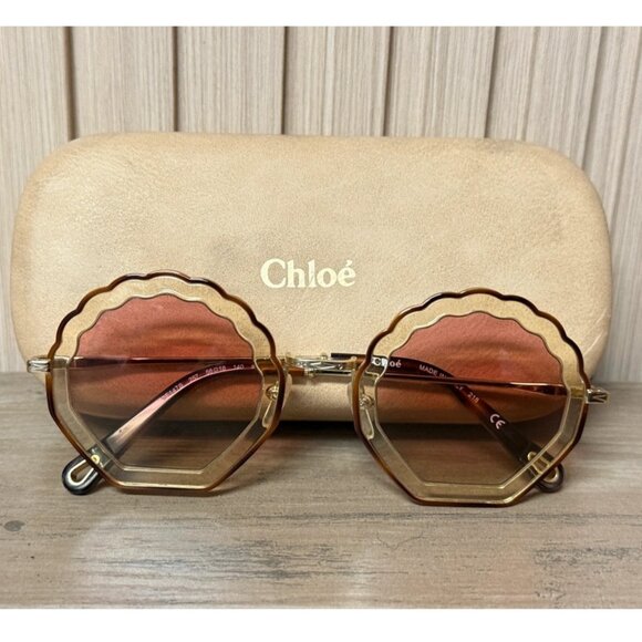 Chloé Gold Brown Geometric Round Sunglasses CH0047S